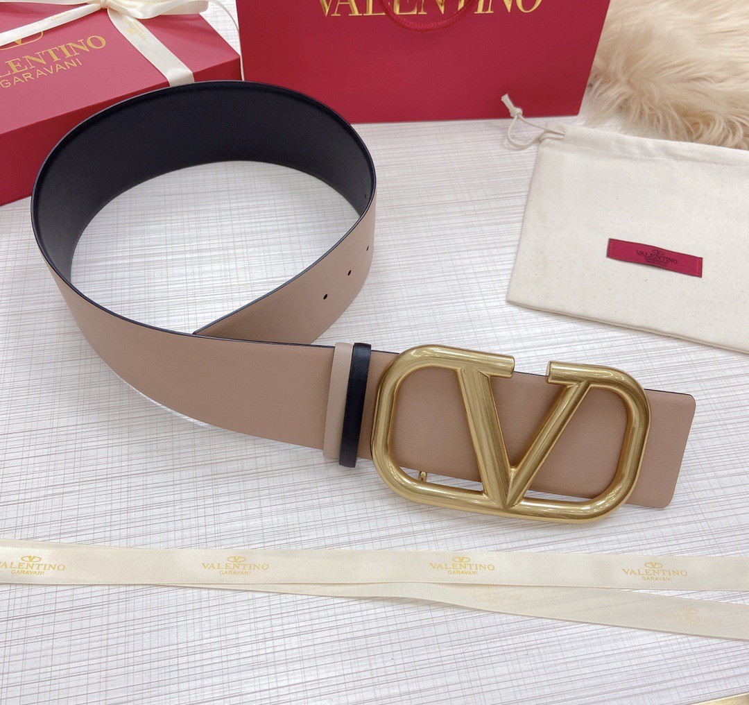 Va1e*ntin0 vlogo reversible belt 70mm in beige and black calfskin