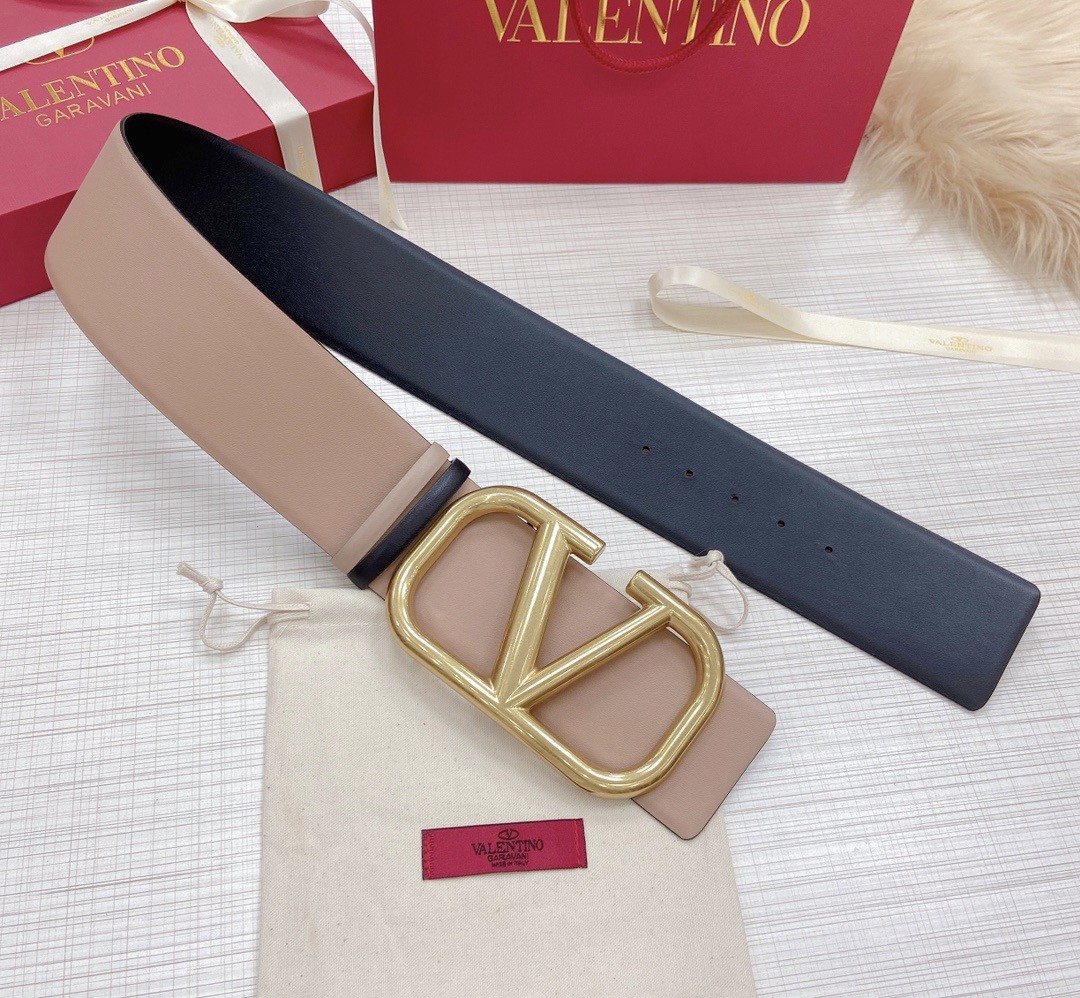 Va1e*ntin0 vlogo reversible belt 70mm in beige and black calfskin