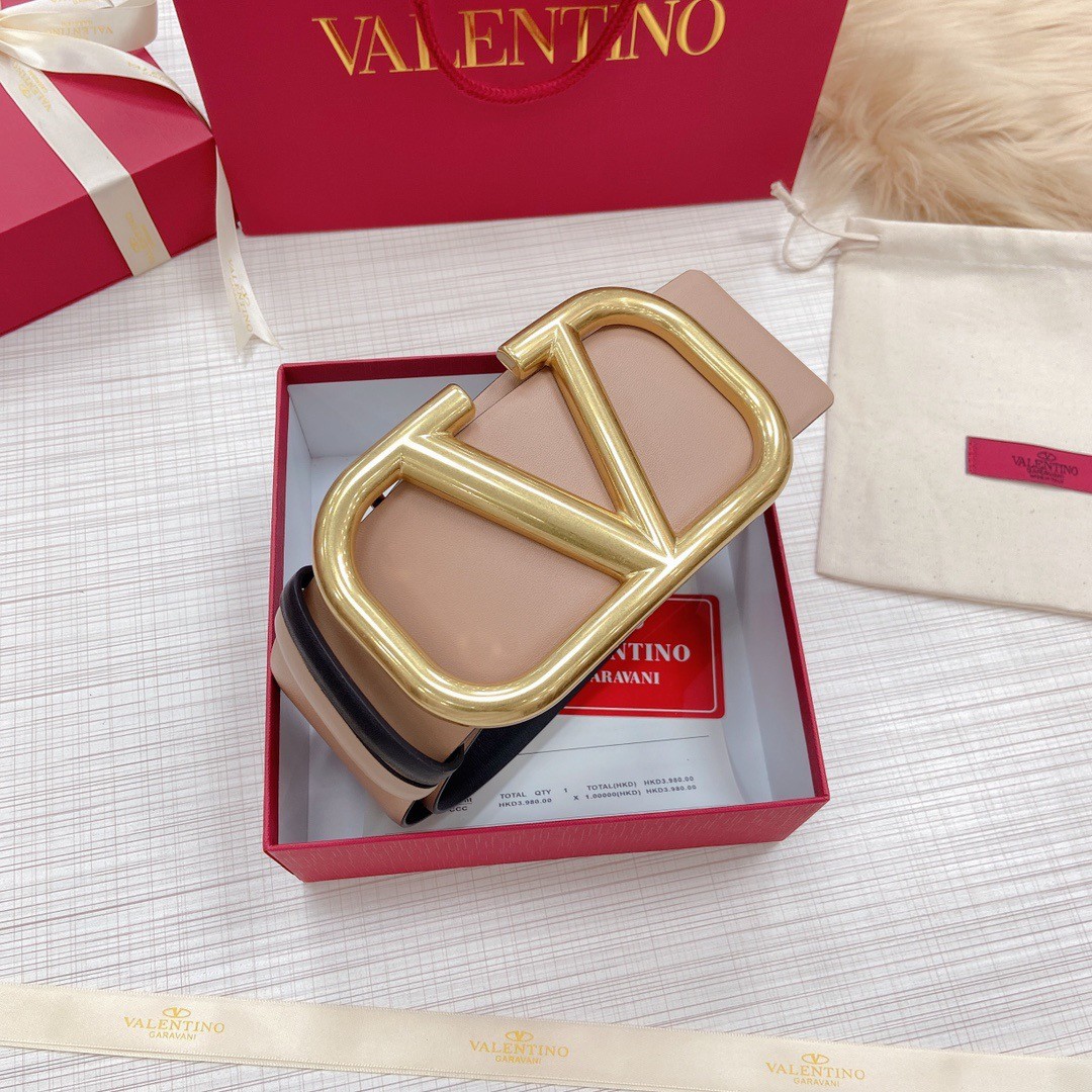 Va1e*ntin0 vlogo reversible belt 70mm in beige and black calfskin