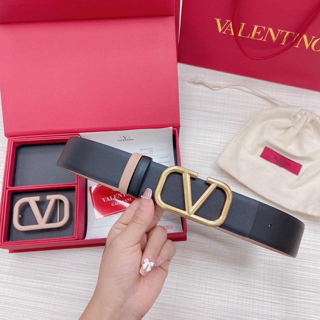 Va1e*ntin0 vlogo reversible belt 40mm in beige and black calfskin