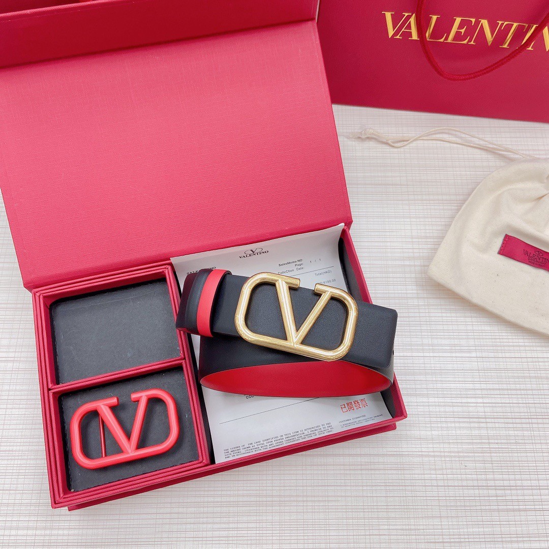 Va1e*ntin0 vlogo reversible belt 40mm in black and red calfskin