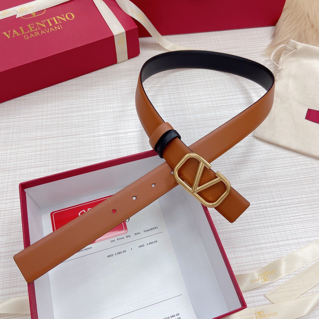 Va1e*ntin0 vlogo reversible belt 30mm in brown and black calfskin