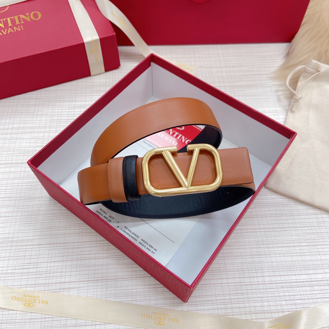Va1e*ntin0 vlogo reversible belt 30mm in brown and black calfskin