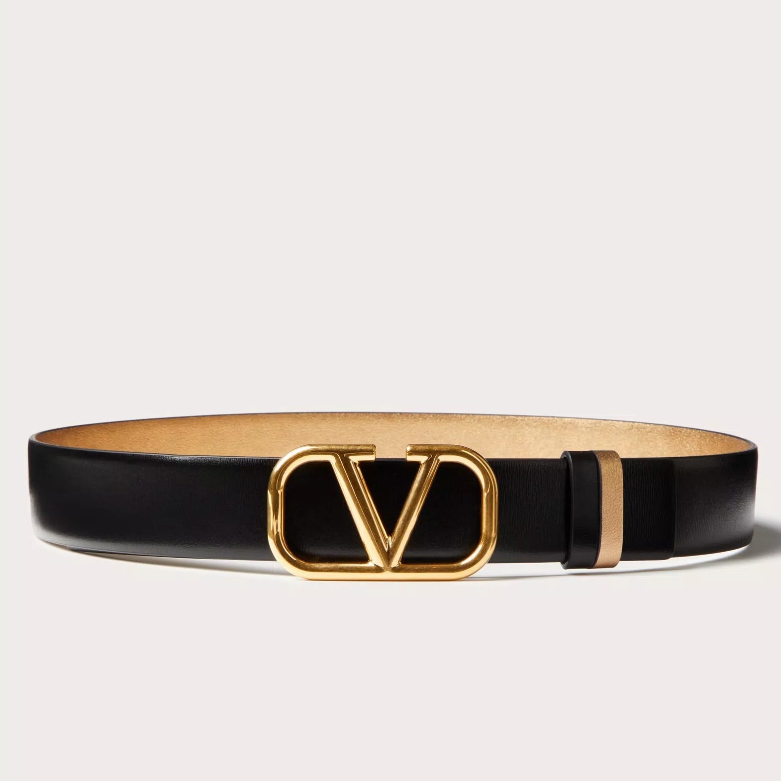 Va1e*ntin0 vlogo reversible belt 30mm in black and gold metallic calfskin