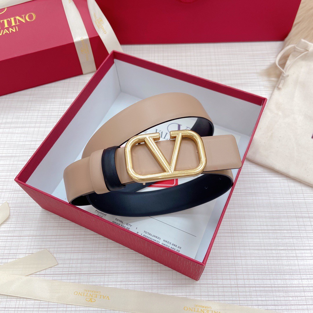 Va1e*ntin0 vlogo reversible belt 30mm in beige and black calfskin