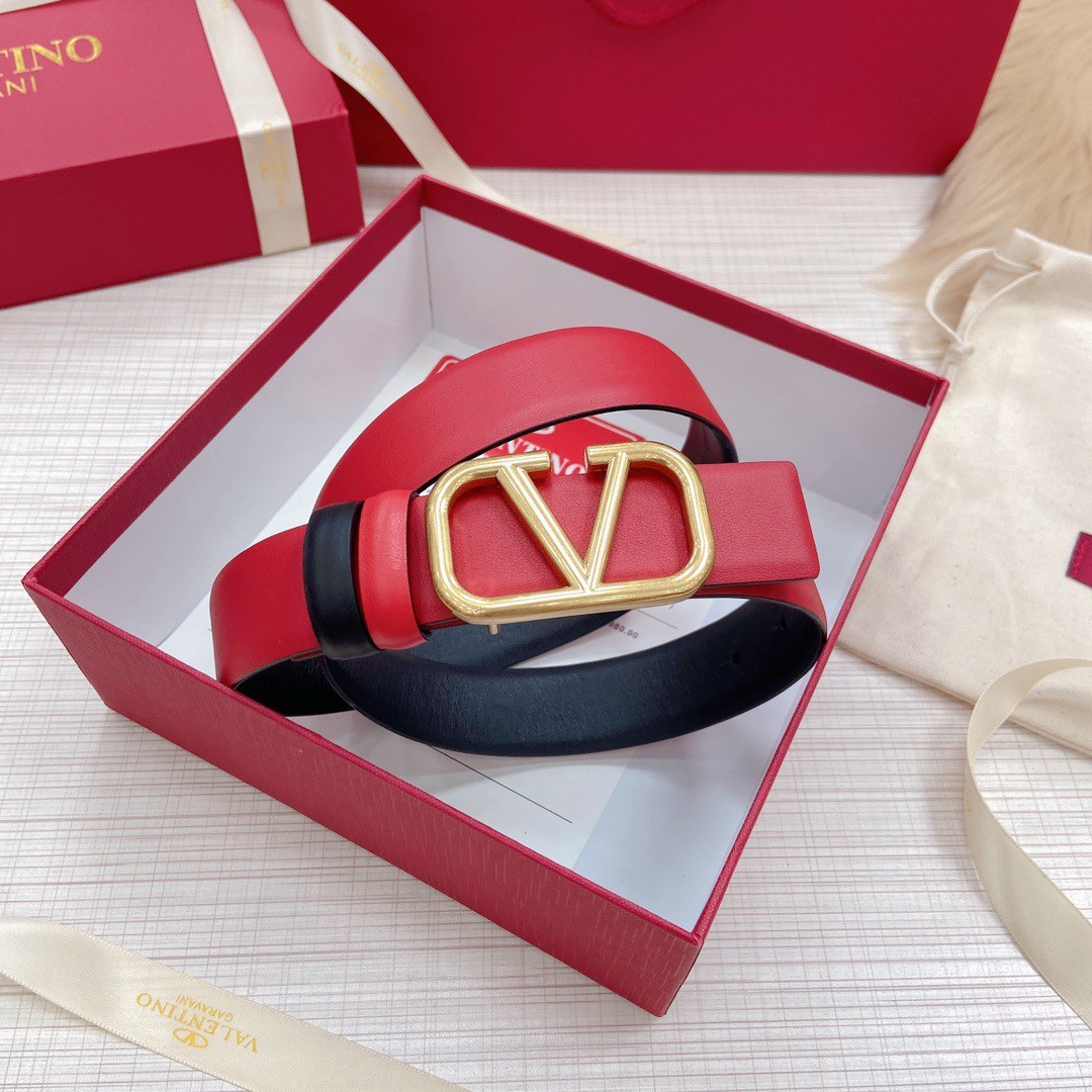 Va1e*ntin0 vlogo reversible belt 30mm in black and red calfskin