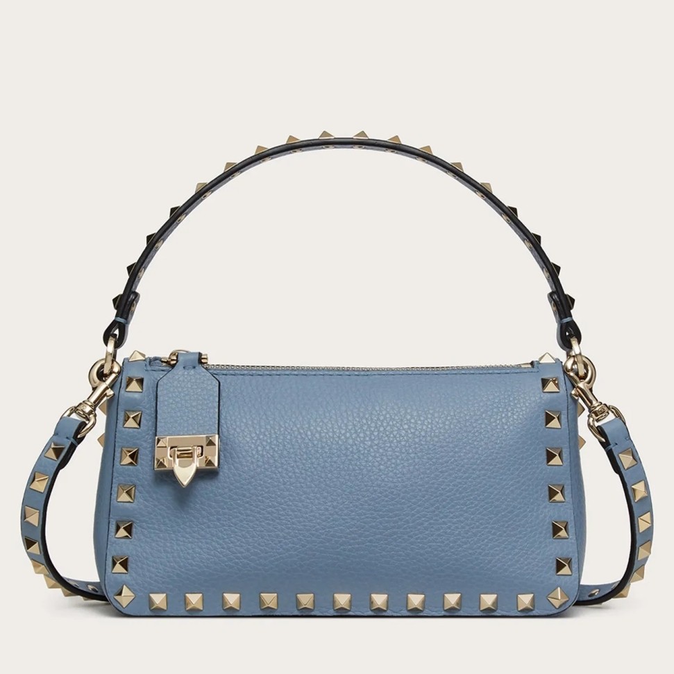 Va1e*ntin0 rockstud small crossbody bag in blue grained calfskin
