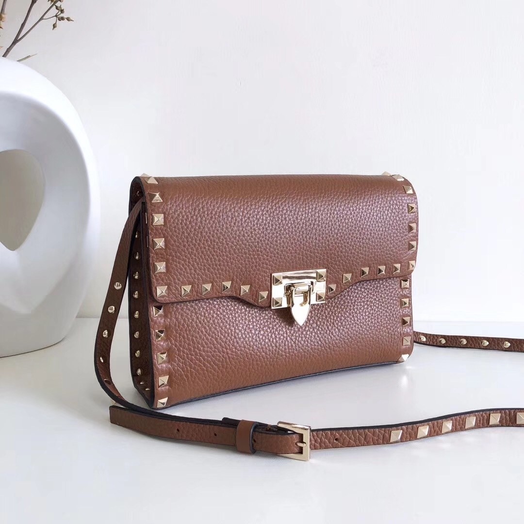 Va1e*ntin0 rockstud small crossbody bag in brown grained leather