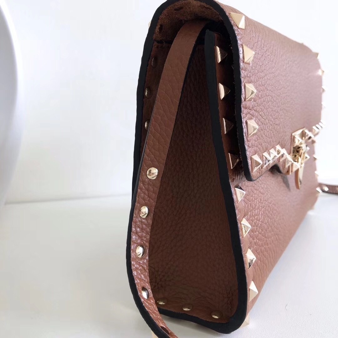 Va1e*ntin0 rockstud small crossbody bag in brown grained leather