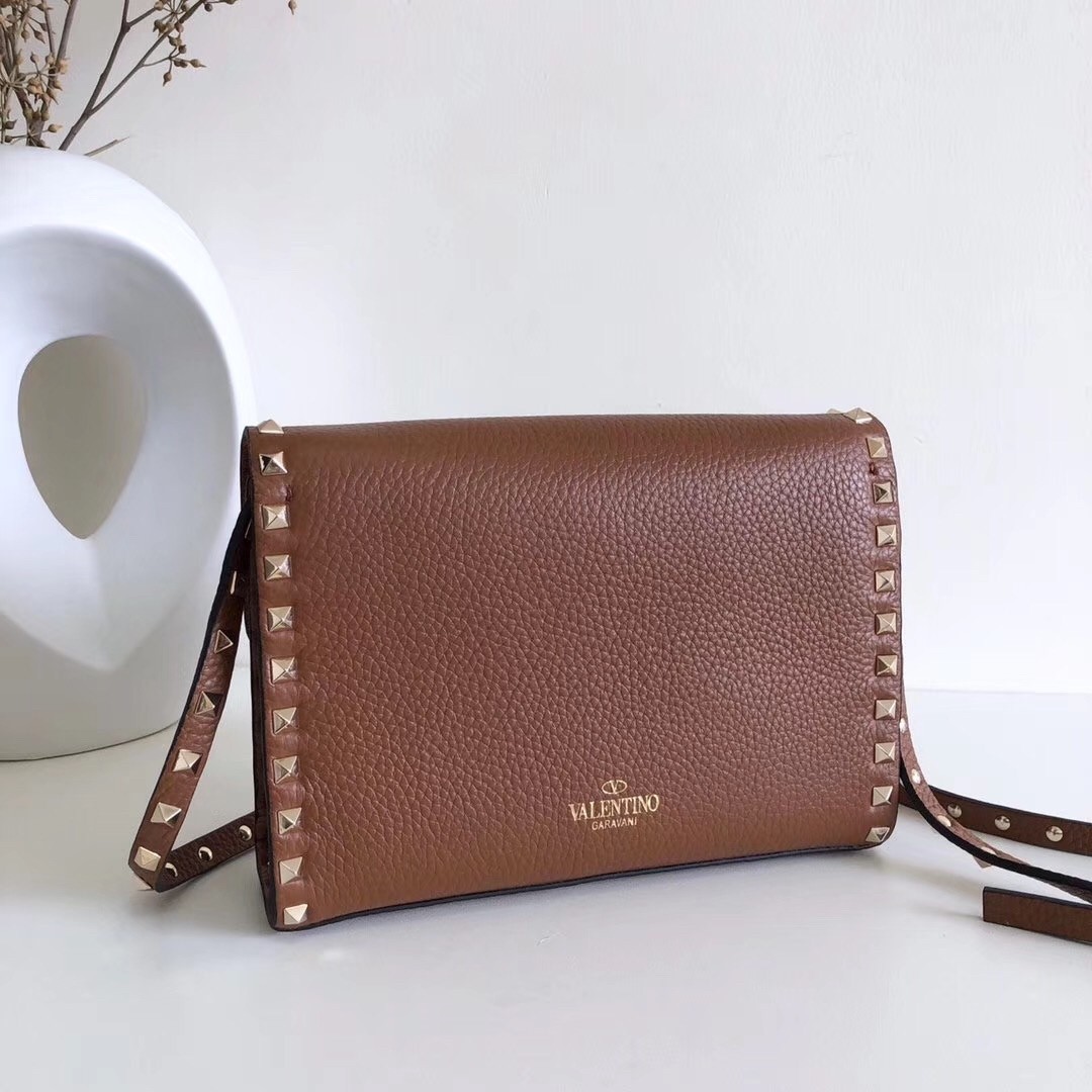 Va1e*ntin0 rockstud small crossbody bag in brown grained leather