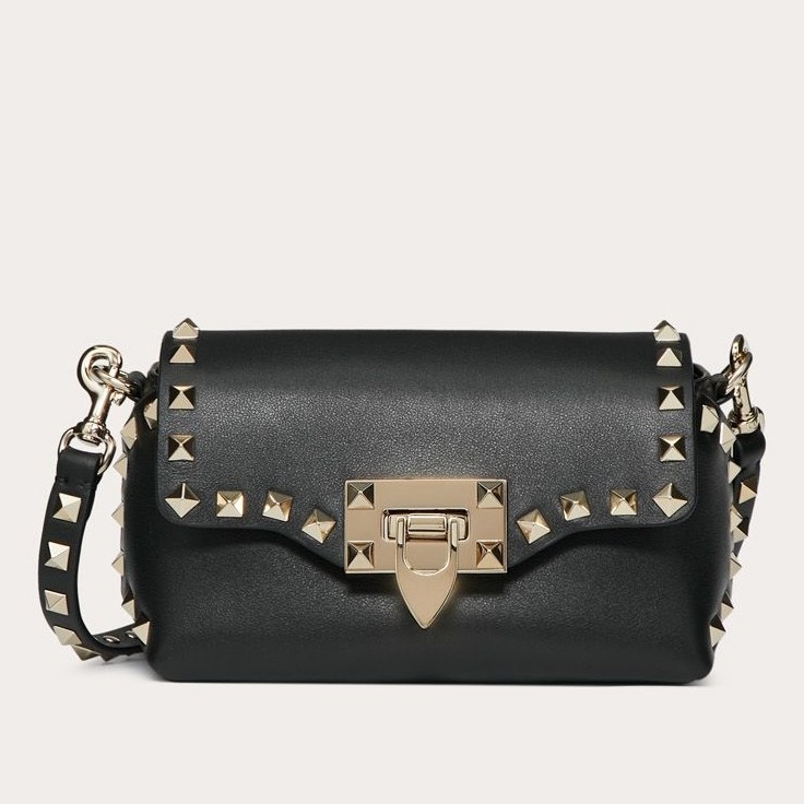 Va1e*ntin0 mini rockstud crossbody bag in black calfskin