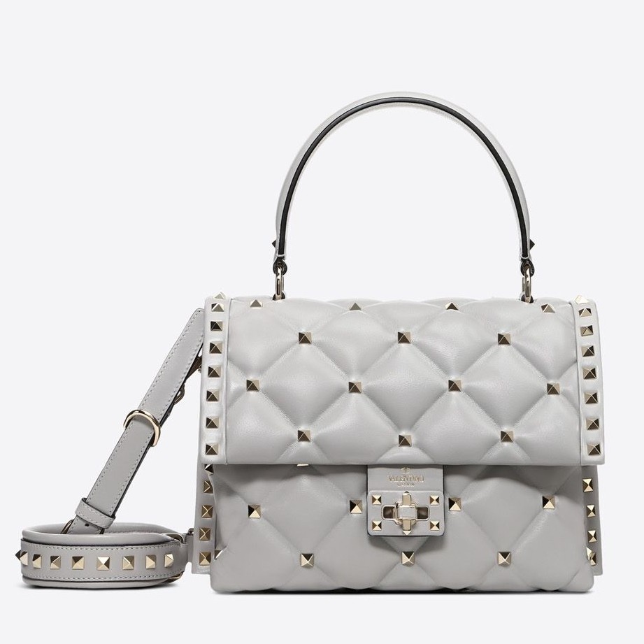 Va1e*ntin0 light grey quilted candystud top handle bag