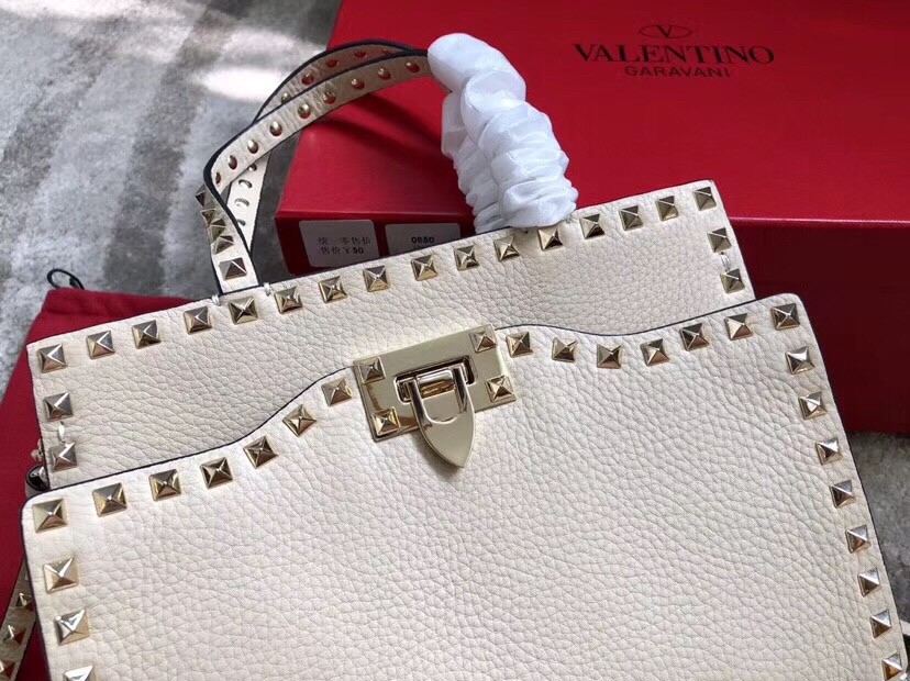 Va1e*ntin0 white small rockstud top handle bag