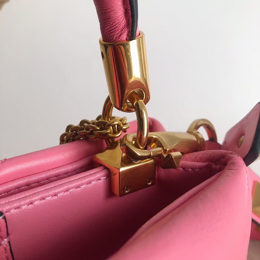 Va1e*ntin0 small roman stud top handle bag in flamingo nappa