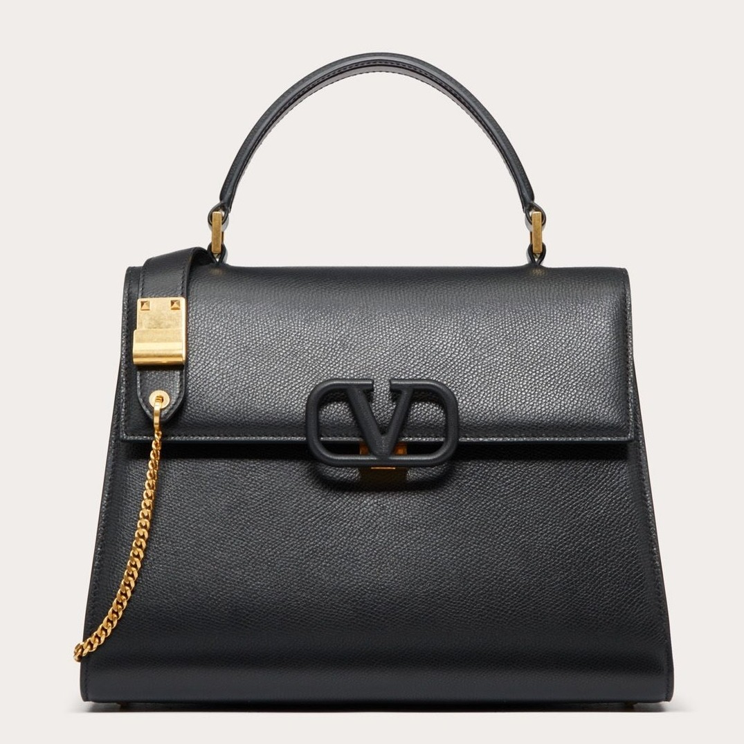 Va1e*ntin0 vsling handbag in black grainy calfskin