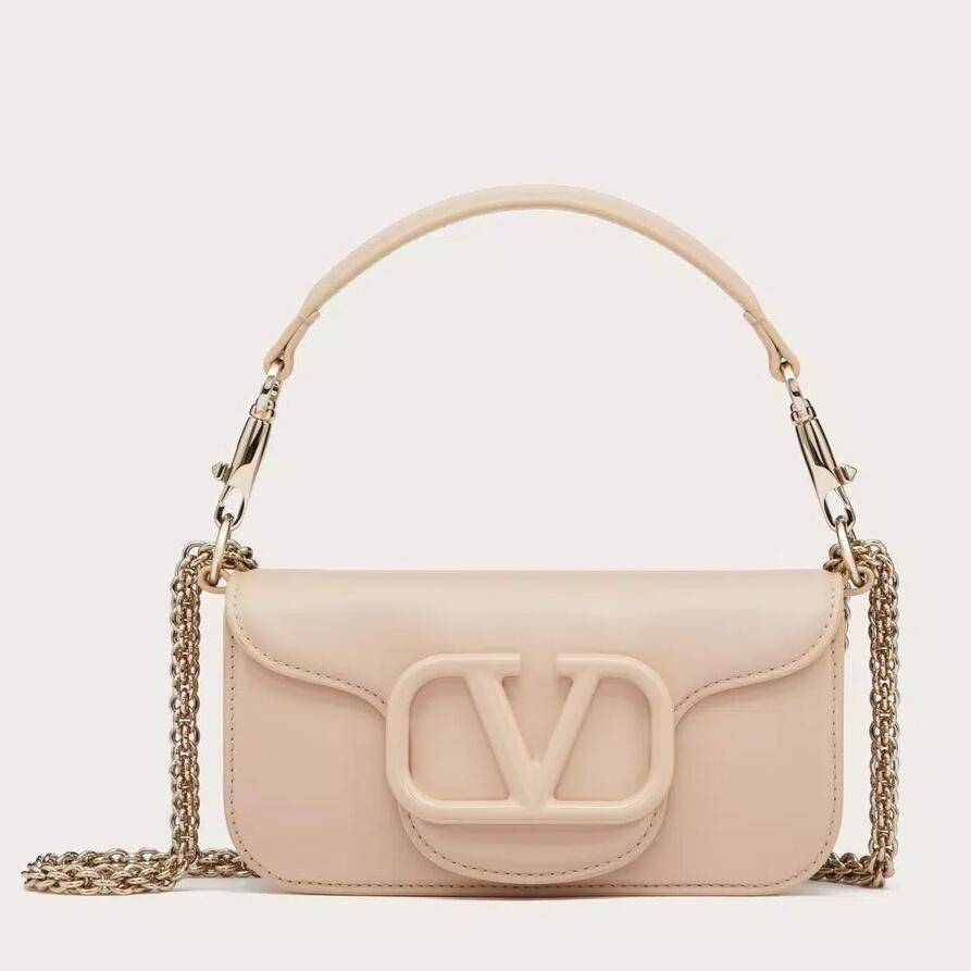 Va1e*ntin0 small loco shoulder bag in powder beige leather