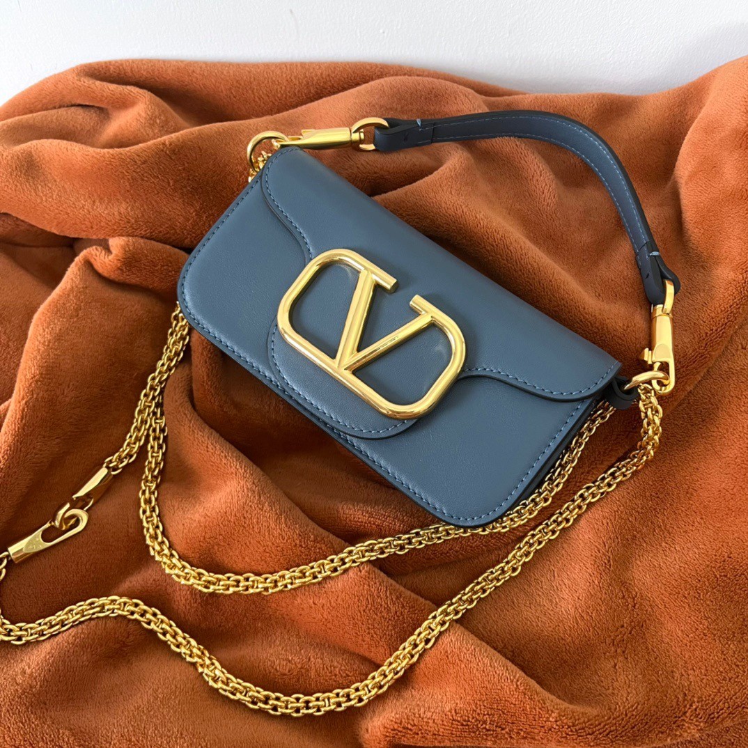 Va1e*ntin0 loco small shoulder bag in blue calfskin