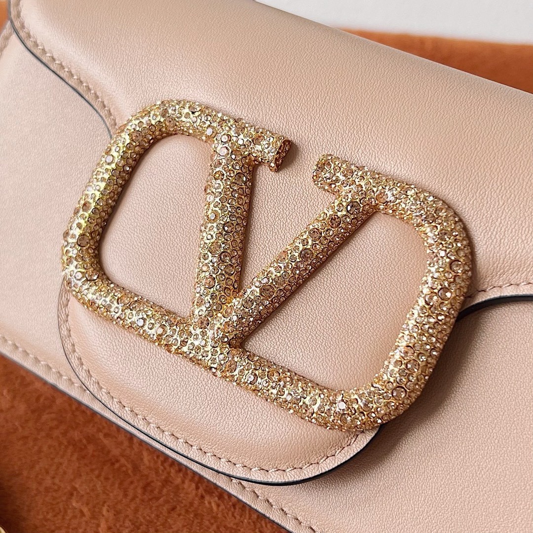 Va1e*ntin0 small loco shoulder poudre bag with crystals logo