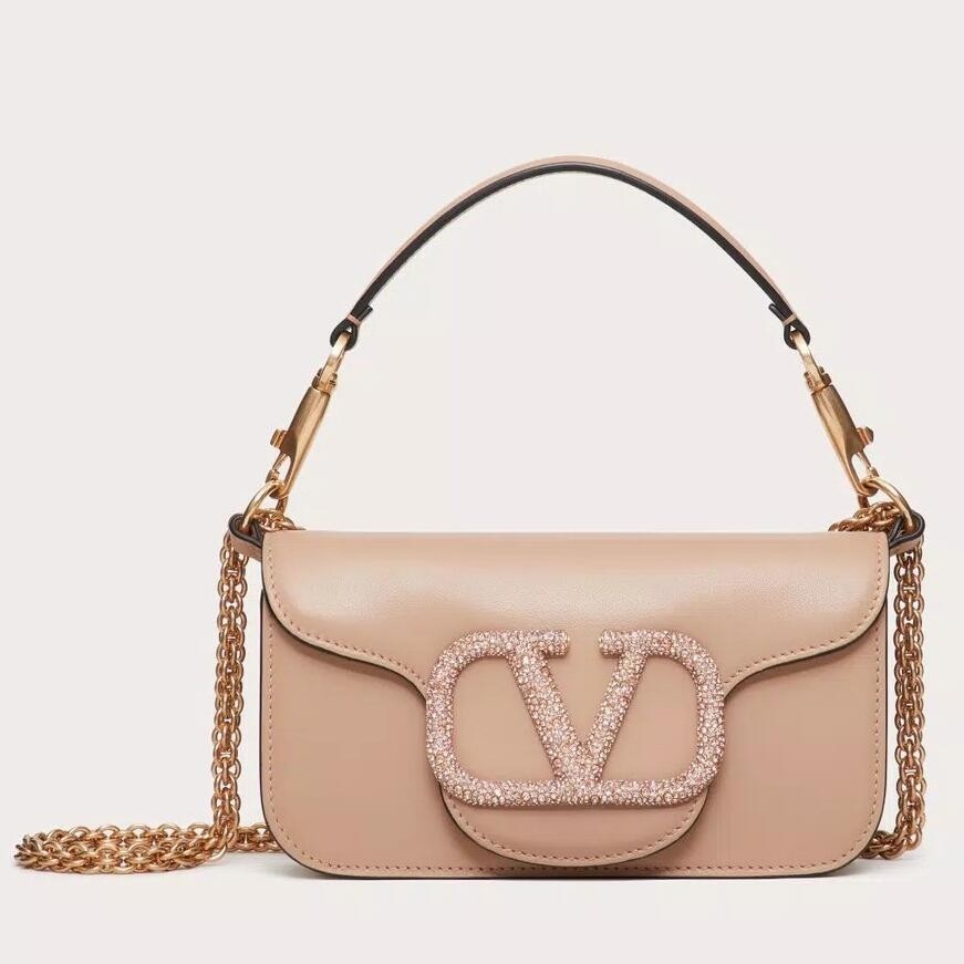 Va1e*ntin0 small loco shoulder poudre bag with crystals logo