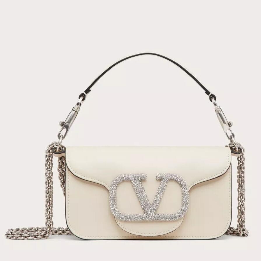Va1e*ntin0 loco small shoulder white bag with crystals logo
