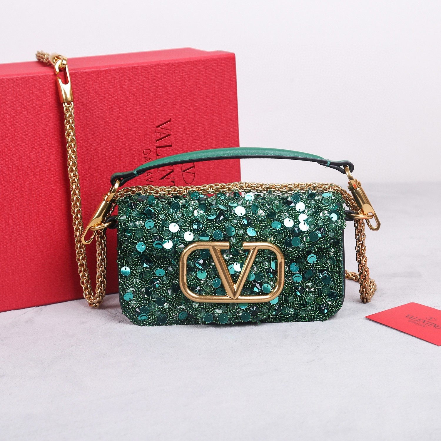 Va1e*ntin0 small loco shoulder bag with green 3d-effect embroidery