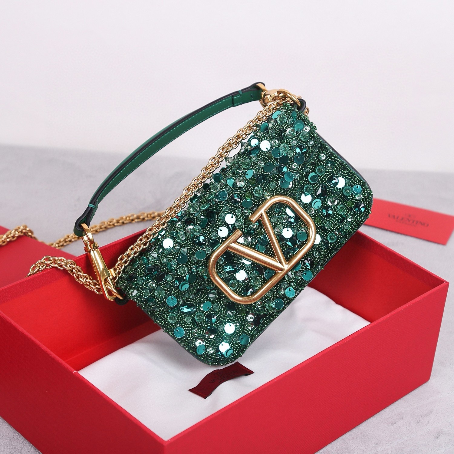 Va1e*ntin0 small loco shoulder bag with green 3d-effect embroidery