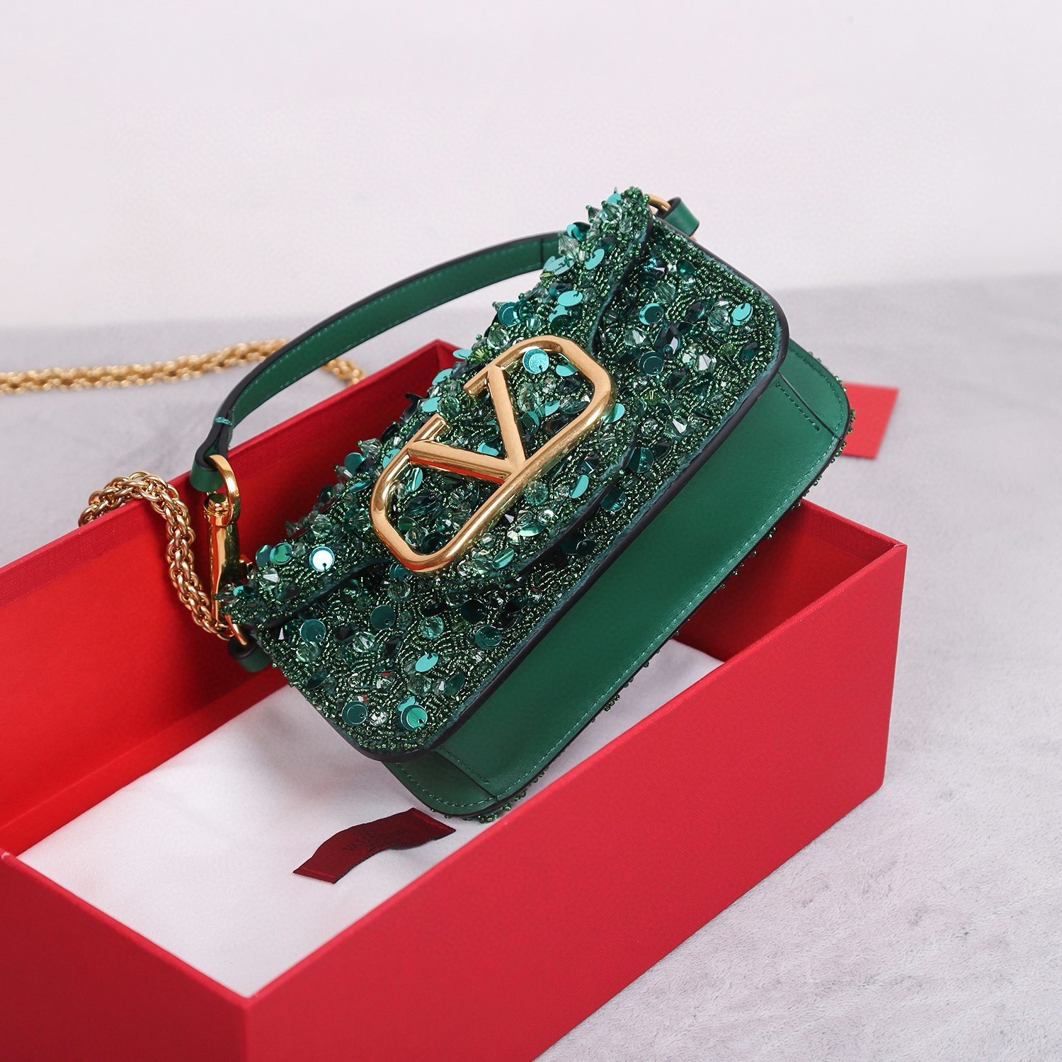 Va1e*ntin0 small loco shoulder bag with green 3d-effect embroidery