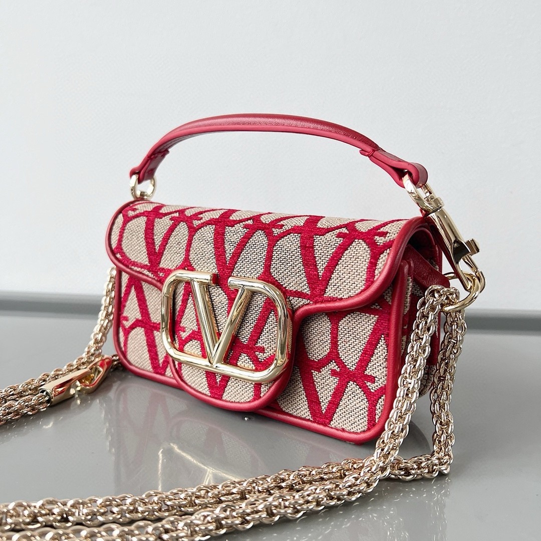 Va1e*ntin0 small loco shoulder bag in red toile iconographe