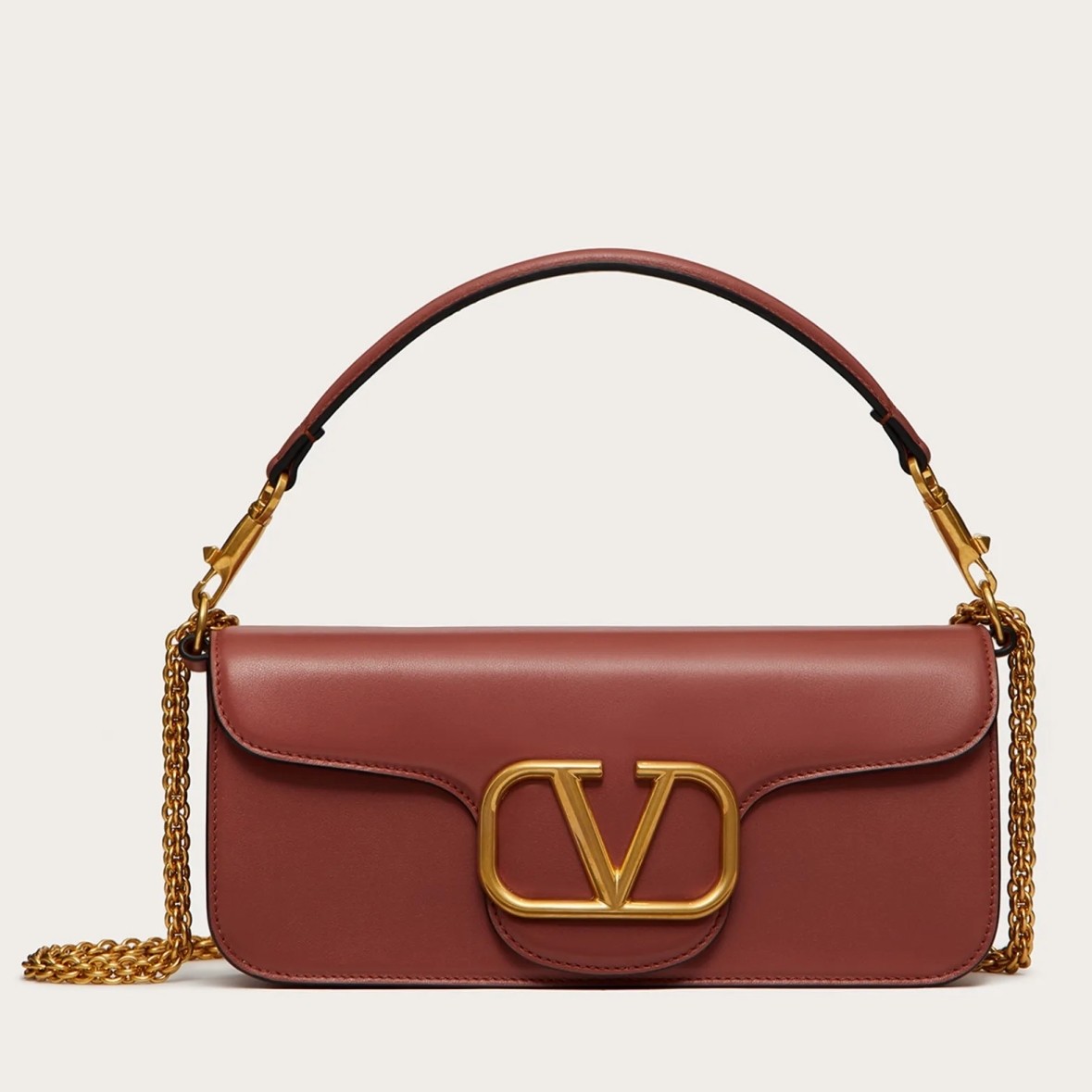 Va1e*ntin0 loco large shoulder bag in brown calfskin