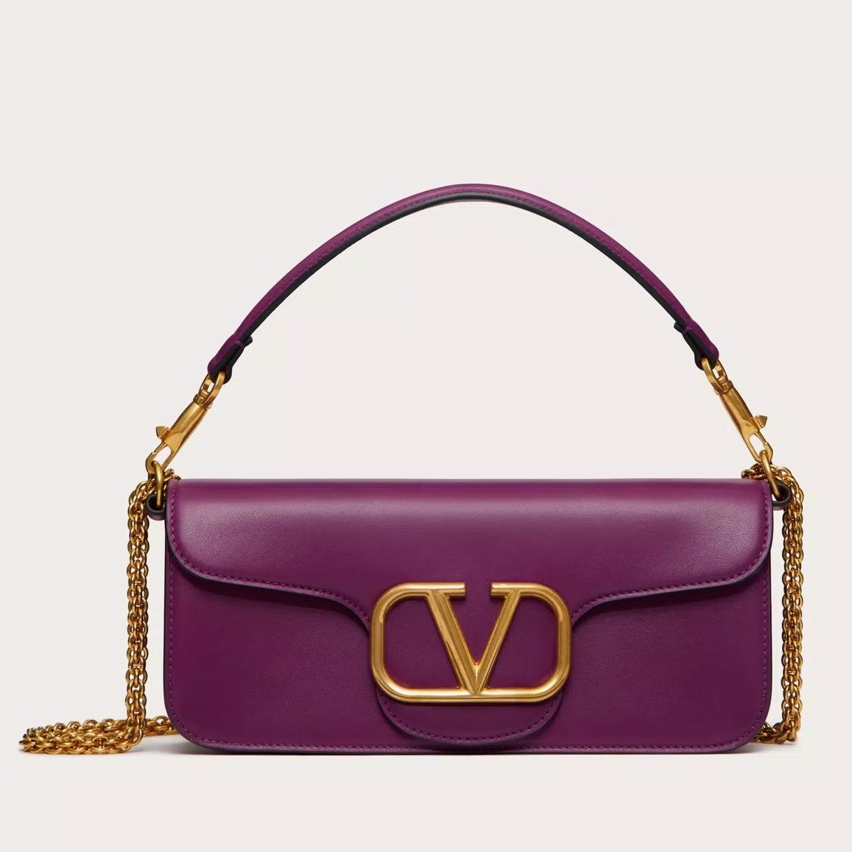 Va1e*ntin0 loco large shoulder bag in purple calfskin