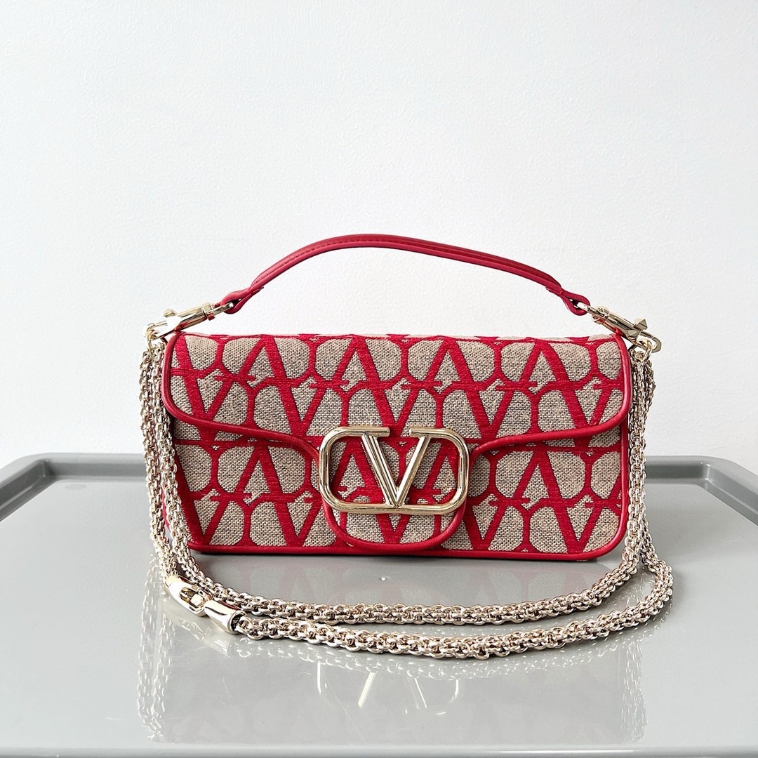 Va1e*ntin0 large loco shoulder bag in red toile iconographe