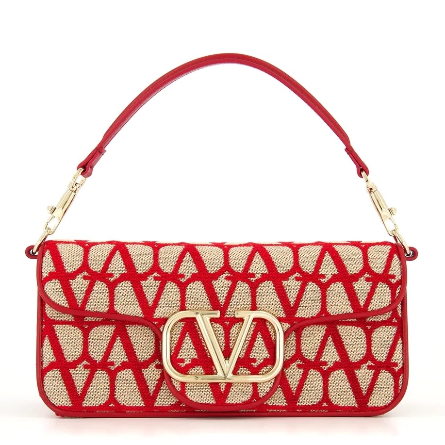 Va1e*ntin0 large loco shoulder bag in red toile iconographe