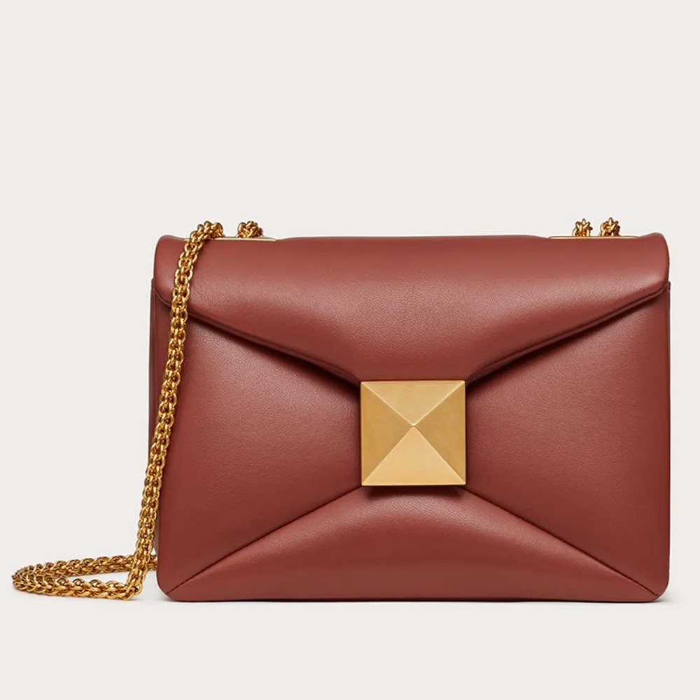 Va1e*ntin0 one stud chain bag in brown nappa leather