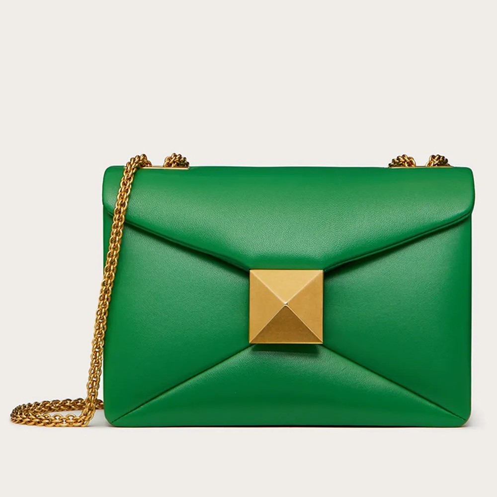 Va1e*ntin0 one stud chain bag in green nappa leather