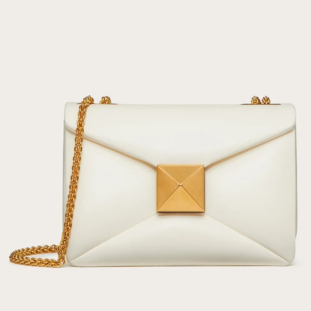 Va1e*ntin0 one stud chain bag in white nappa leather