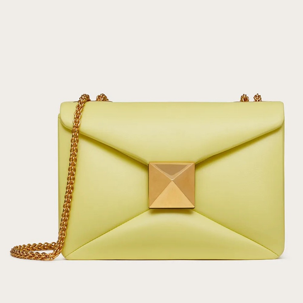 Va1e*ntin0 one stud chain bag in yellow nappa leather