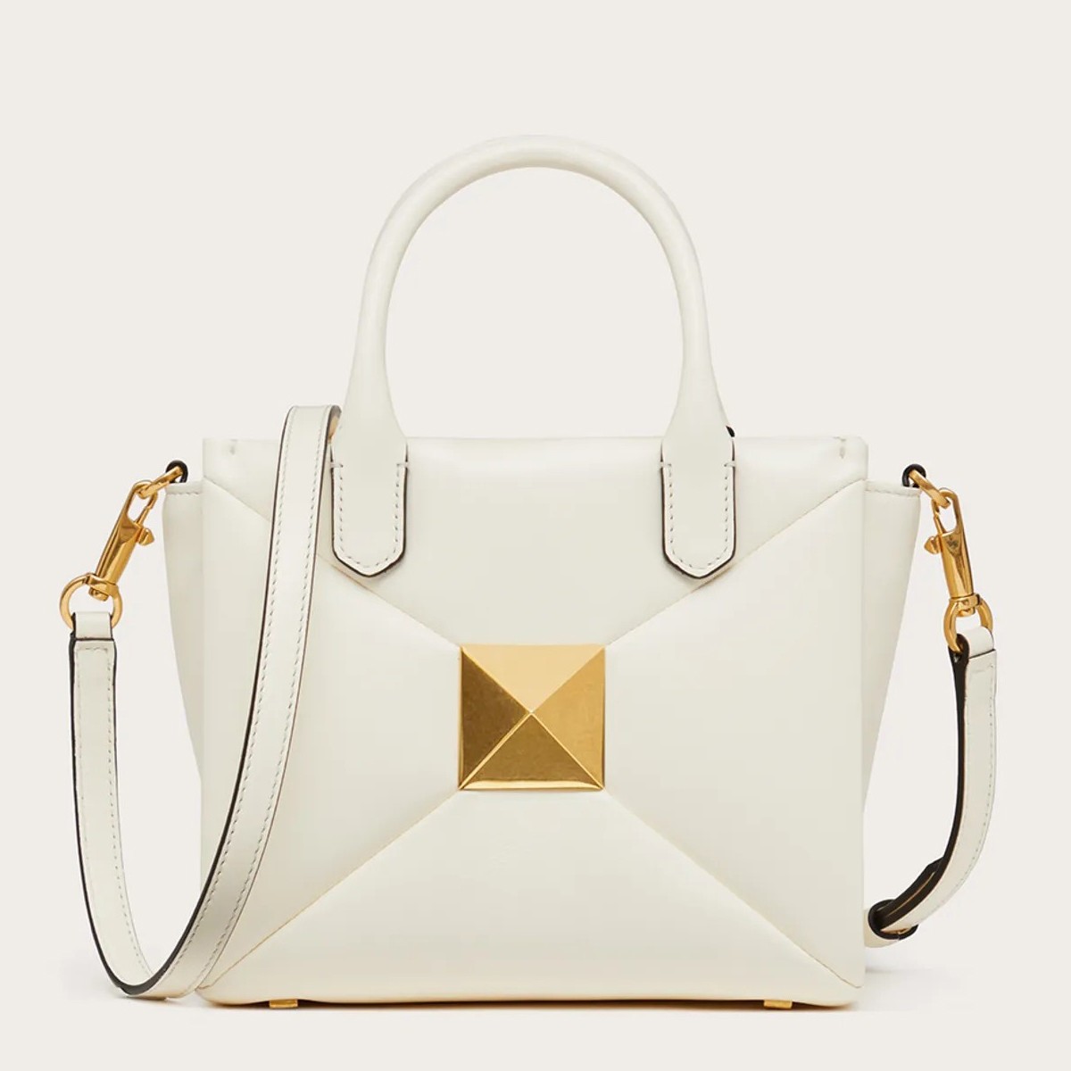 Va1e*ntin0 one stud top handle bag in white nappa leather