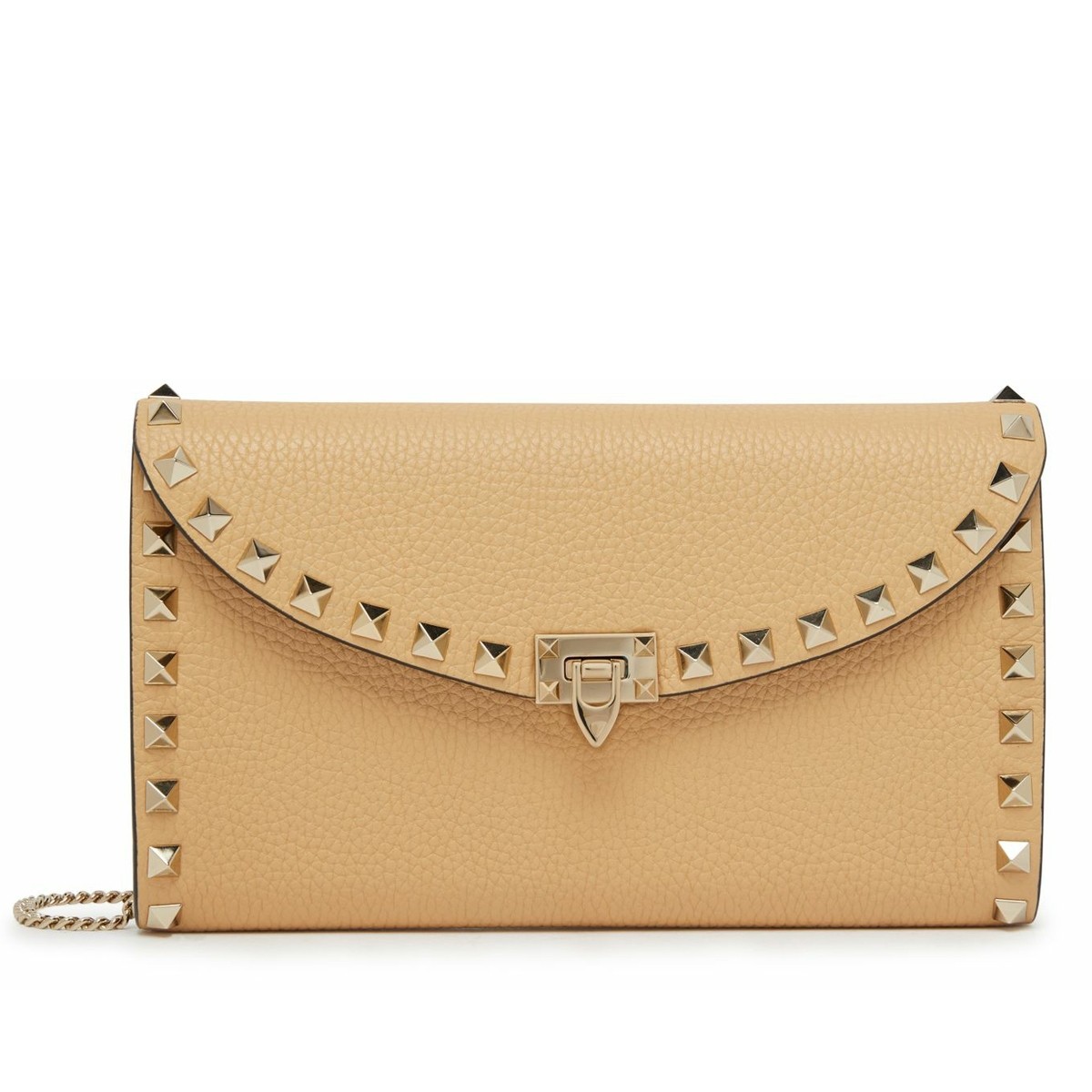 Va1e*ntin0 rockstud wallet with chain in beige grained leather