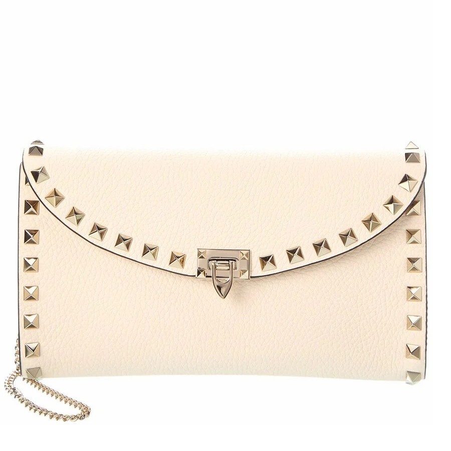 Va1e*ntin0 rockstud wallet with chain in white grained leather