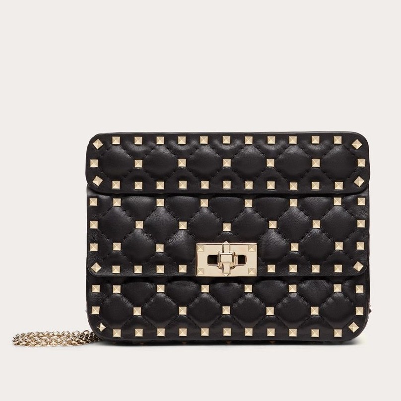 Va1e*ntin0 rockstud spike small bag in black lambskin