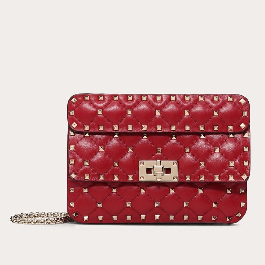 Va1e*ntin0 rockstud spike small bag in red lambskin