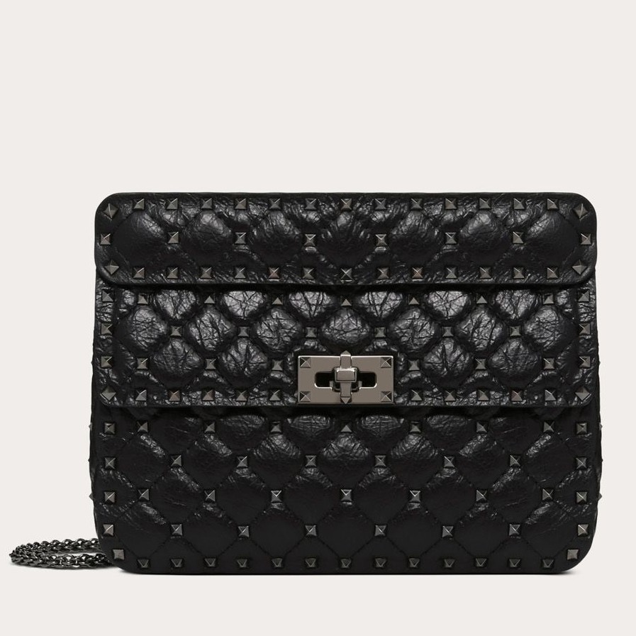 Va1e*ntin0 medium rockstud spike chain black bag