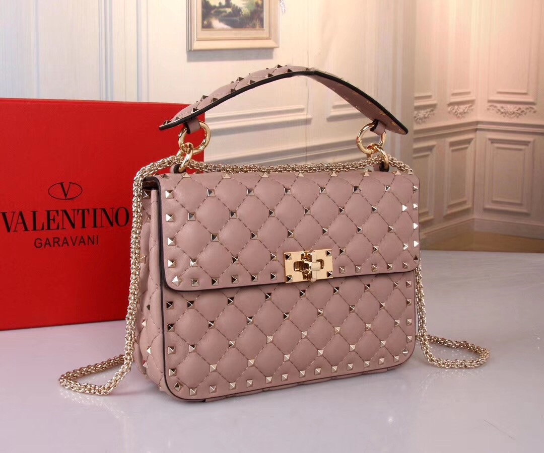 Va1e*ntin0 medium rockstud spike chain nude bag