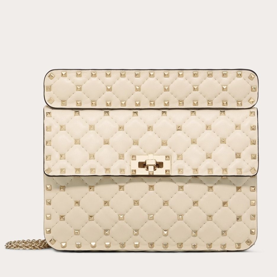 Va1e*ntin0 medium rockstud spike chain white bag