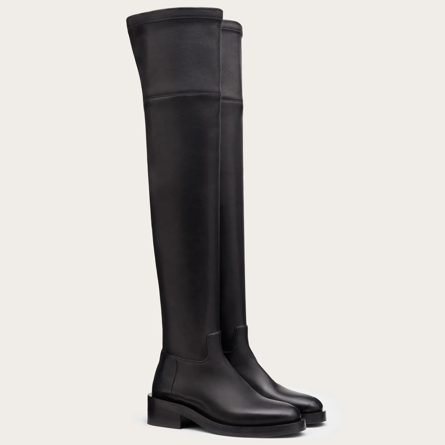 Va1e*ntin0 roman stud over-the-knee boot in black lambskin