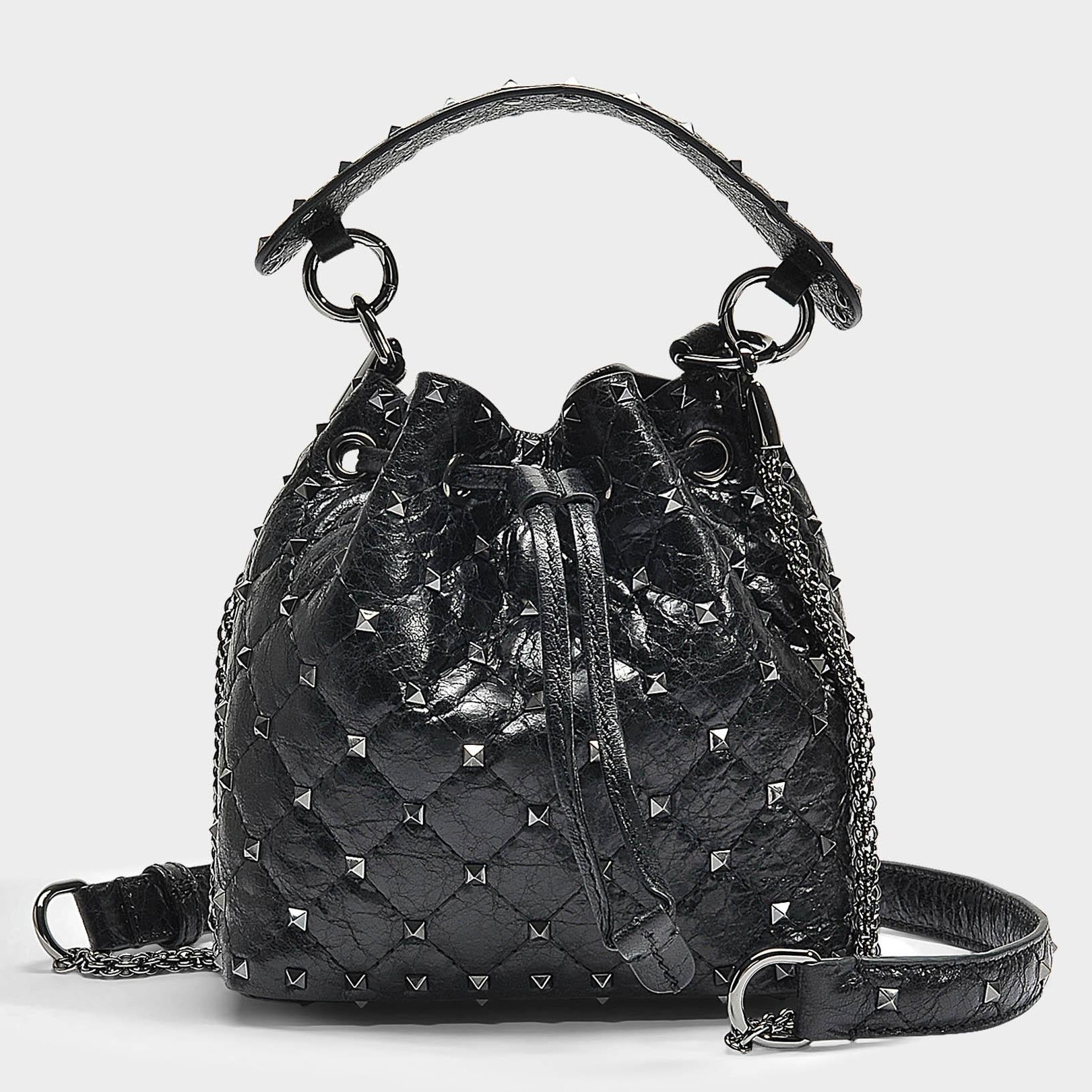 Va1e*ntin0 small black rockstud spike bucket bag
