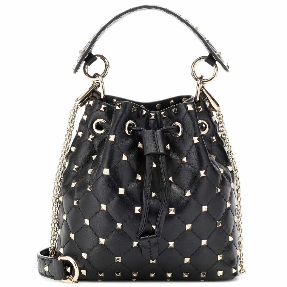 Va1e*ntin0 small noir rockstud spike bucket bag