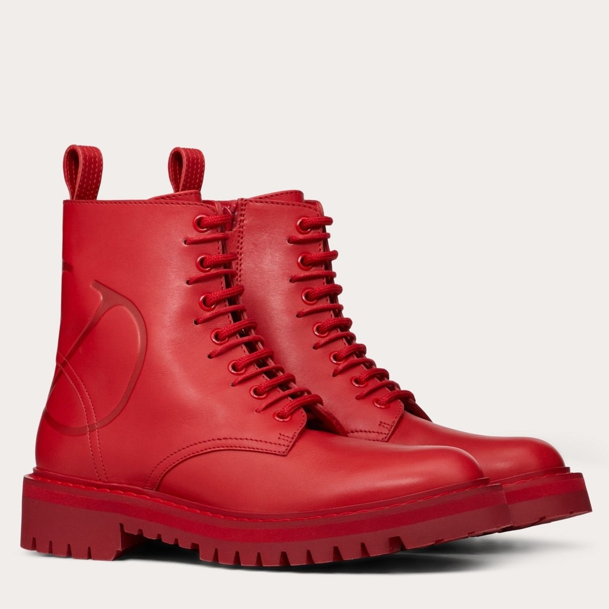 Va1e*ntin0 red leather vlogo combat boots