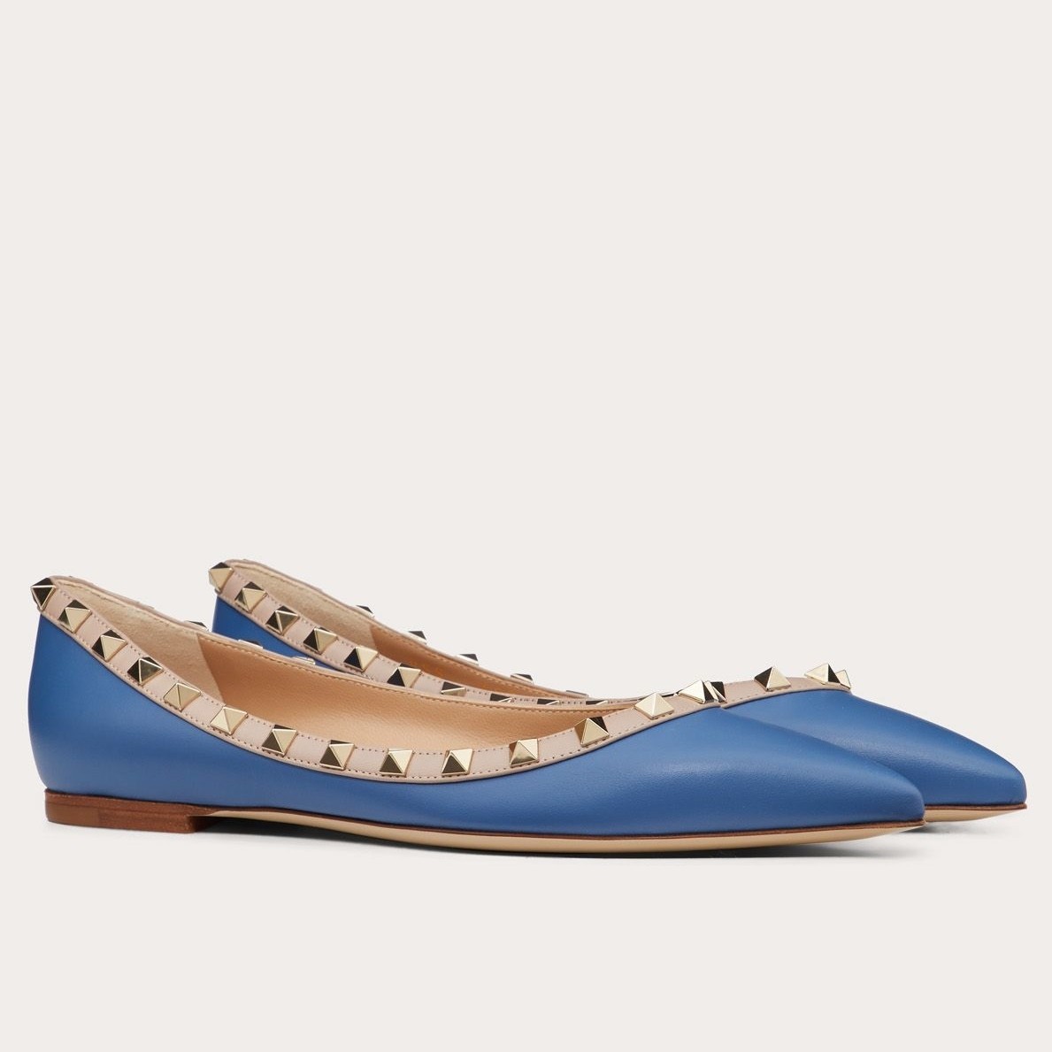 Va1e*ntin0 rockstud ballet flats in blue calfskin