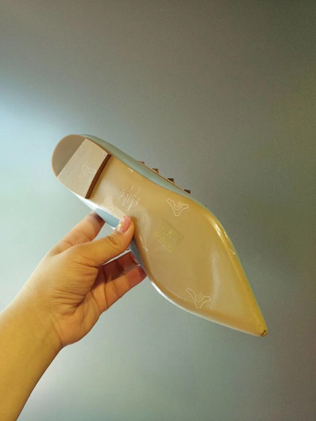 Va1e*ntin0 rockstud ballet flats in light blue patent leather